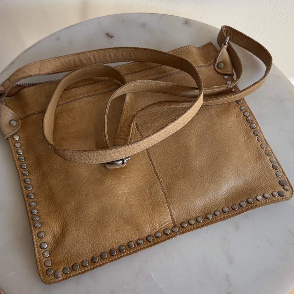 Latico Gabriel Tan Leather Crossbody Bag with Stud Accents